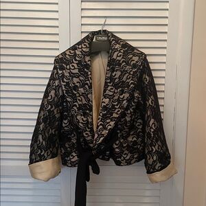 MaxMara Black Sequined  Lace /beige silk reversible jacket belted one/size